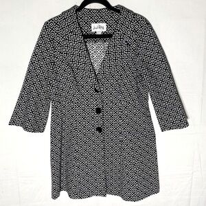 Joseph Ribkoff Black White Geometric Flower Print Lightweight Overcoat S
